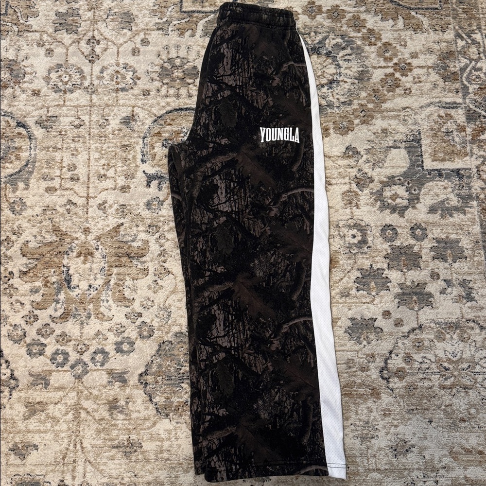 YoungLA Black Joggers with White Stripe